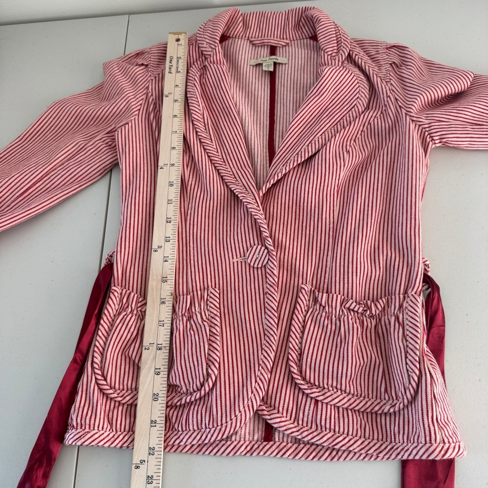 Vintage Y2K Free People Striped Blazer 2 Satin Bow Belt Coquette Romantic Preppy - Picture 11 of 13
